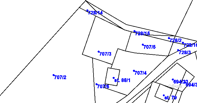 Parcela st. 707/3 v KÚ Markvarec u Nové Cerekve, Katastrální mapa