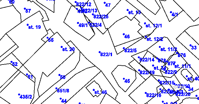 Parcela st. 822/1 v KÚ Markvarec u Nové Cerekve, Katastrální mapa