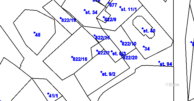 Parcela st. 822/2 v KÚ Markvarec u Nové Cerekve, Katastrální mapa
