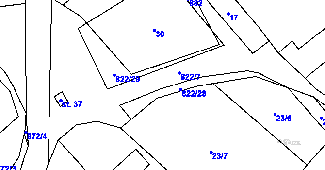Parcela st. 822/7 v KÚ Markvarec u Nové Cerekve, Katastrální mapa