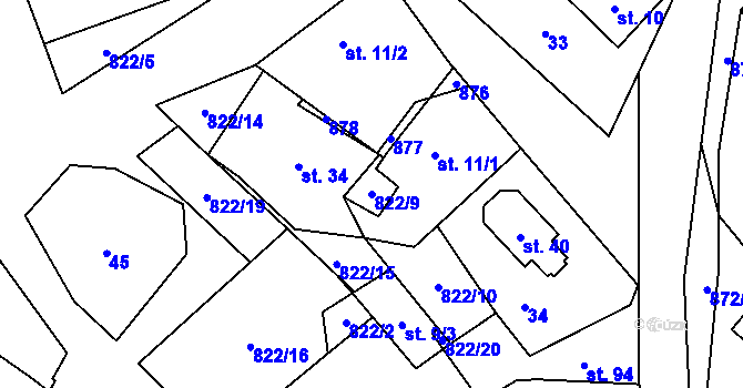 Parcela st. 822/9 v KÚ Markvarec u Nové Cerekve, Katastrální mapa