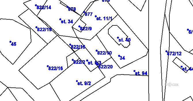 Parcela st. 822/10 v KÚ Markvarec u Nové Cerekve, Katastrální mapa