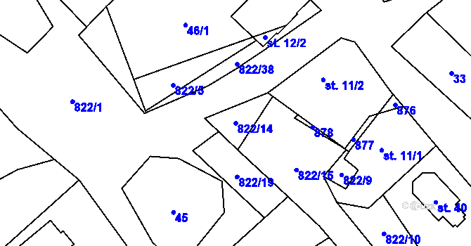 Parcela st. 822/14 v KÚ Markvarec u Nové Cerekve, Katastrální mapa
