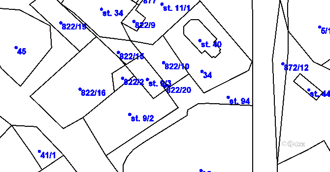 Parcela st. 822/20 v KÚ Markvarec u Nové Cerekve, Katastrální mapa