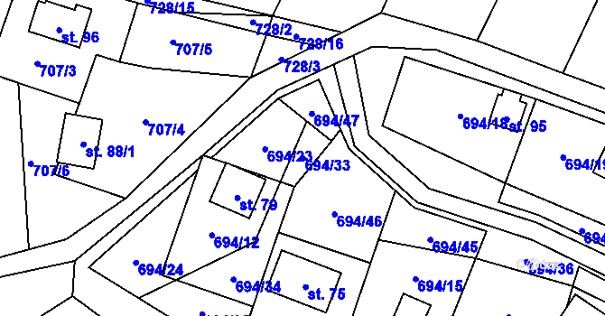 Parcela st. 694/33 v KÚ Markvarec u Nové Cerekve, Katastrální mapa