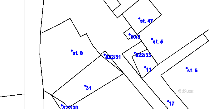 Parcela st. 822/31 v KÚ Markvarec u Nové Cerekve, Katastrální mapa