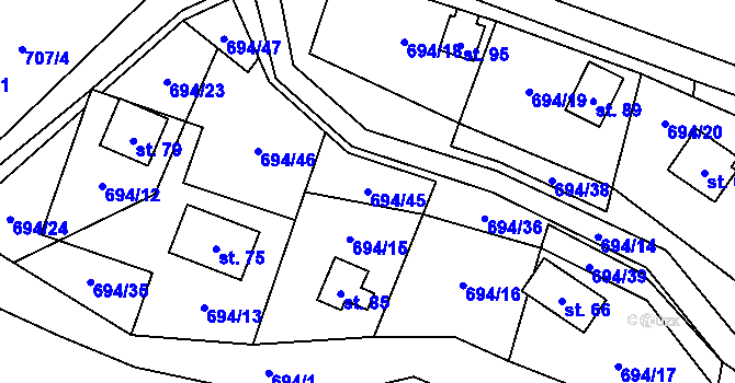Parcela st. 694/45 v KÚ Markvarec u Nové Cerekve, Katastrální mapa