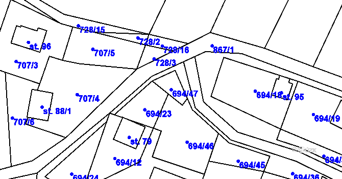 Parcela st. 694/47 v KÚ Markvarec u Nové Cerekve, Katastrální mapa