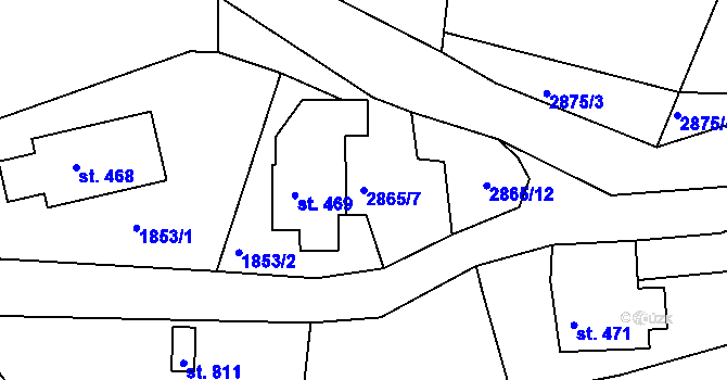 Parcela st. 2865/7 v KÚ Markvartice u Děčína, Katastrální mapa