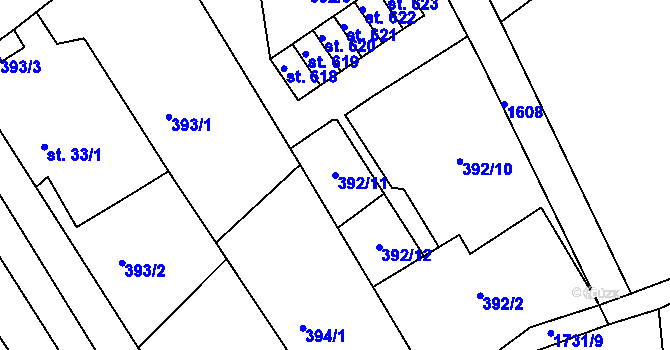 Parcela st. 392/11 v KÚ Markvartice u Děčína, Katastrální mapa