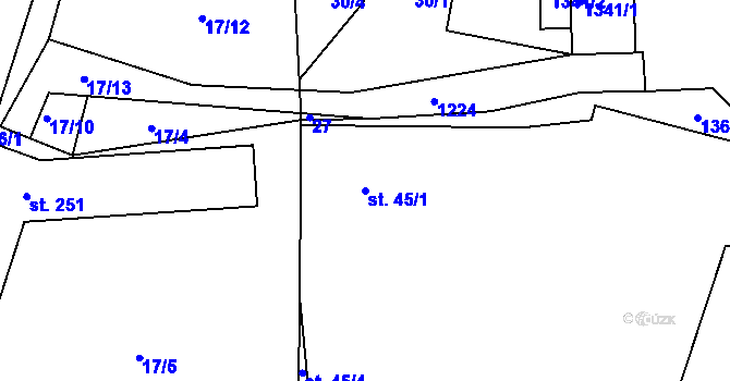 Parcela st. 45/1 v KÚ Markvartice u Sobotky, Katastrální mapa