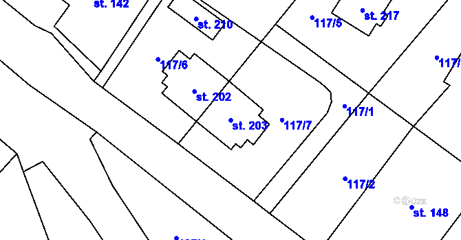 Parcela st. 203 v KÚ Markvartice u Sobotky, Katastrální mapa
