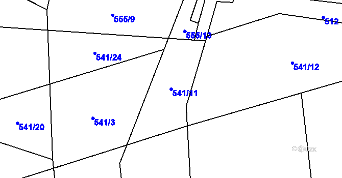 Parcela st. 541/11 v KÚ Markvartice u Sobotky, Katastrální mapa