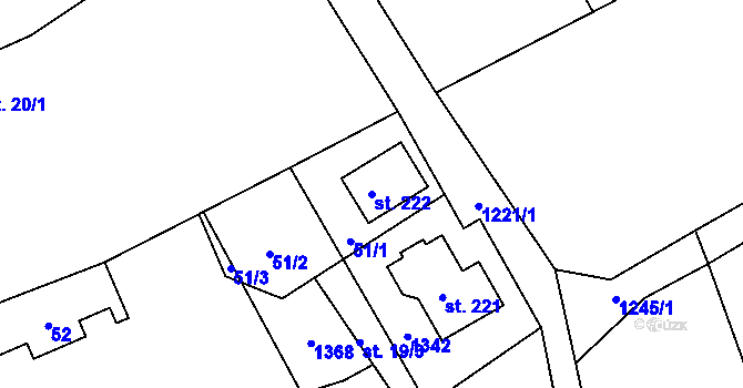 Parcela st. 222 v KÚ Markvartice u Sobotky, Katastrální mapa
