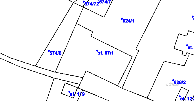 Parcela st. 67/1 v KÚ Příchvoj, Katastrální mapa