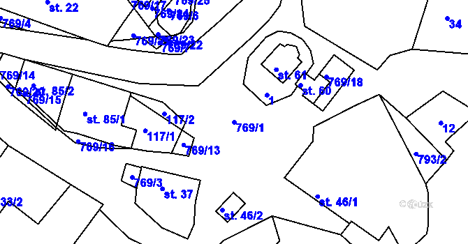 Parcela st. 769/1 v KÚ Příchvoj, Katastrální mapa