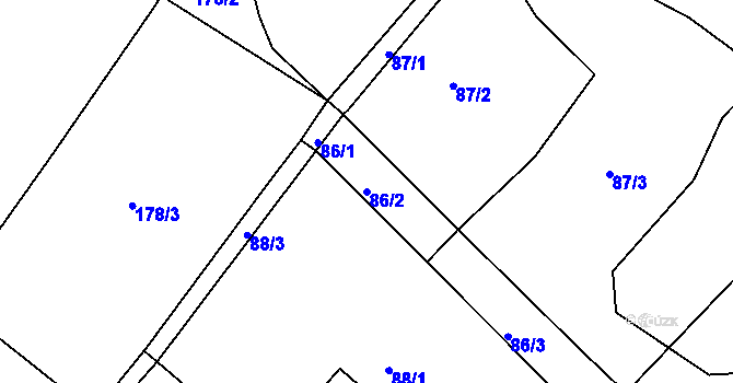Parcela st. 86/2 v KÚ Příchvoj, Katastrální mapa