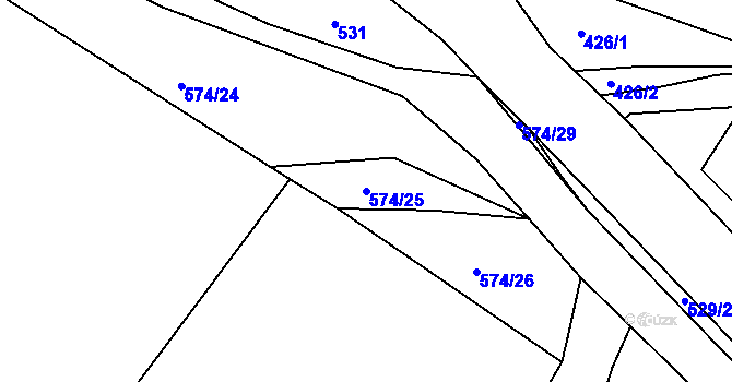 Parcela st. 574/25 v KÚ Příchvoj, Katastrální mapa