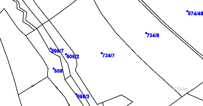 Parcela st. 734/7 v KÚ Příchvoj, Katastrální mapa