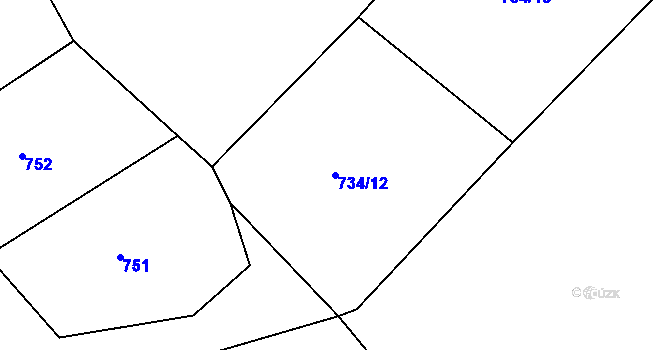 Parcela st. 734/12 v KÚ Příchvoj, Katastrální mapa
