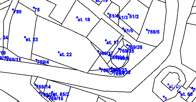 Parcela st. 769/17 v KÚ Příchvoj, Katastrální mapa