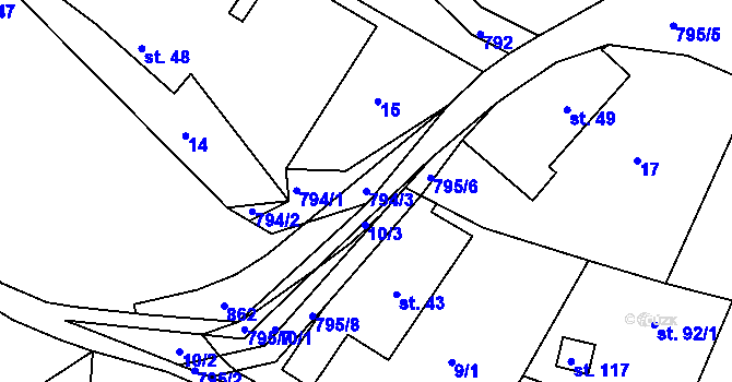Parcela st. 794/3 v KÚ Příchvoj, Katastrální mapa