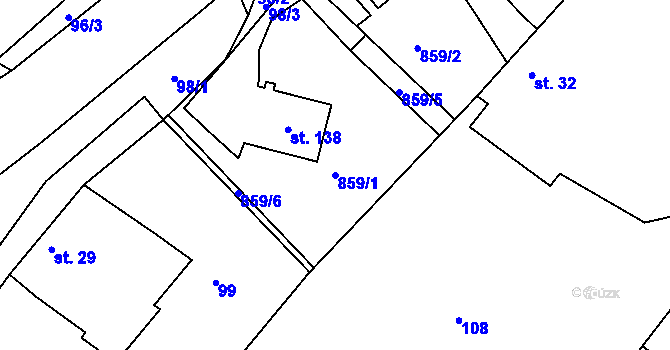 Parcela st. 859/1 v KÚ Příchvoj, Katastrální mapa
