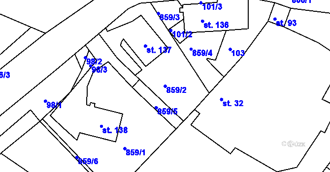 Parcela st. 859/2 v KÚ Příchvoj, Katastrální mapa
