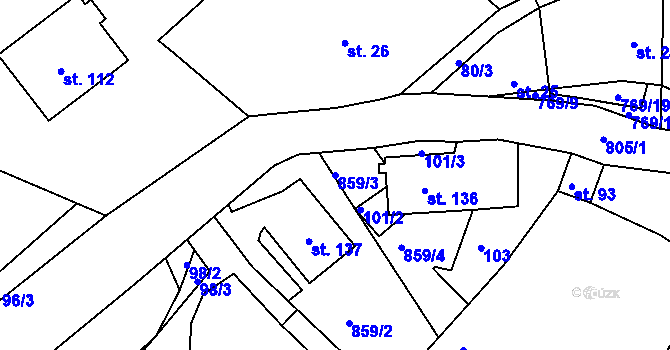 Parcela st. 859/3 v KÚ Příchvoj, Katastrální mapa