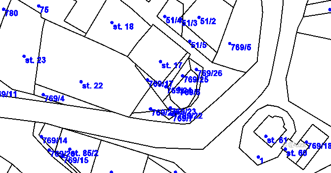 Parcela st. 769/24 v KÚ Příchvoj, Katastrální mapa