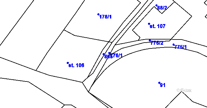 Parcela st. 865 v KÚ Příchvoj, Katastrální mapa
