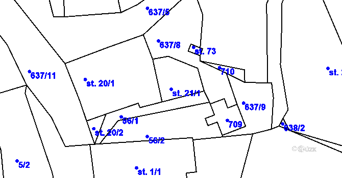 Parcela st. 21/1 v KÚ Rakov u Markvartic, Katastrální mapa