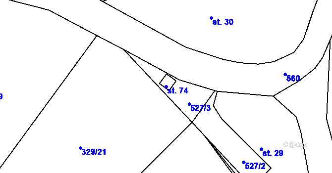 Parcela st. 74 v KÚ Skuřina, Katastrální mapa