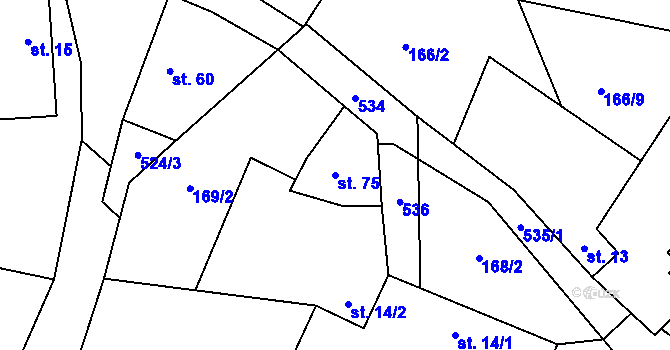 Parcela st. 75 v KÚ Skuřina, Katastrální mapa
