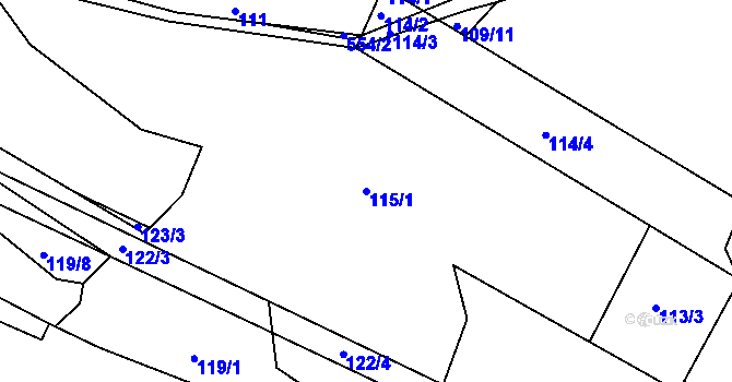 Parcela st. 115/1 v KÚ Skuřina, Katastrální mapa