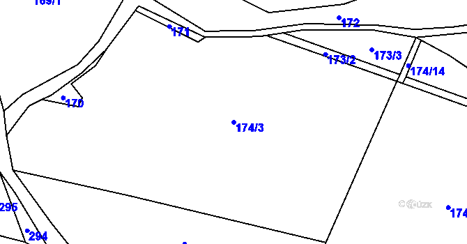 Parcela st. 174/3 v KÚ Skuřina, Katastrální mapa