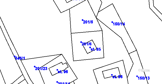Parcela st. 201/6 v KÚ Skuřina, Katastrální mapa