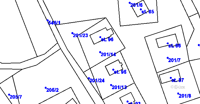 Parcela st. 201/14 v KÚ Skuřina, Katastrální mapa