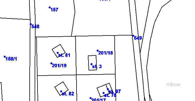 Parcela st. 201/18 v KÚ Skuřina, Katastrální mapa
