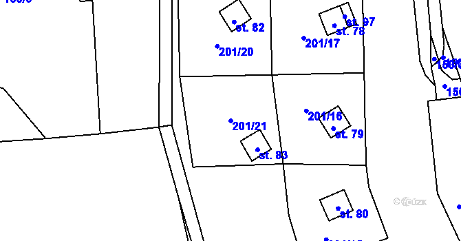 Parcela st. 201/21 v KÚ Skuřina, Katastrální mapa