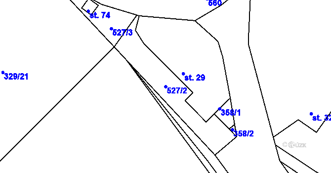 Parcela st. 527/2 v KÚ Skuřina, Katastrální mapa