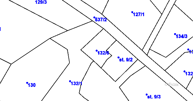 Parcela st. 132/6 v KÚ Skuřina, Katastrální mapa
