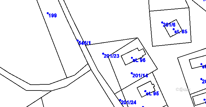 Parcela st. 201/23 v KÚ Skuřina, Katastrální mapa