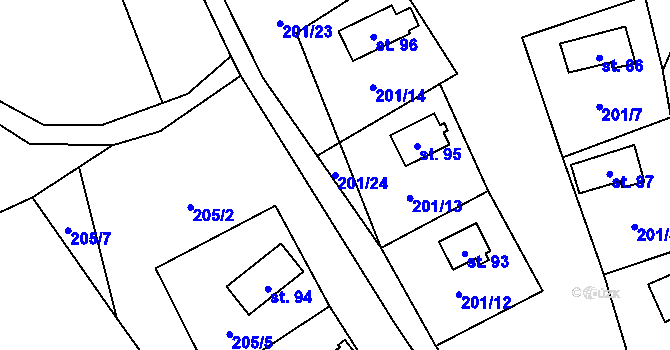 Parcela st. 201/24 v KÚ Skuřina, Katastrální mapa