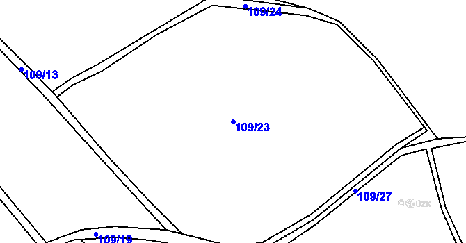 Parcela st. 109/23 v KÚ Skuřina, Katastrální mapa