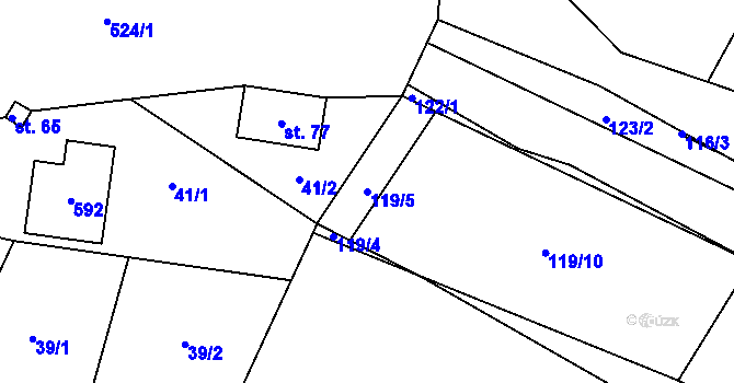 Parcela st. 119/5 v KÚ Skuřina, Katastrální mapa