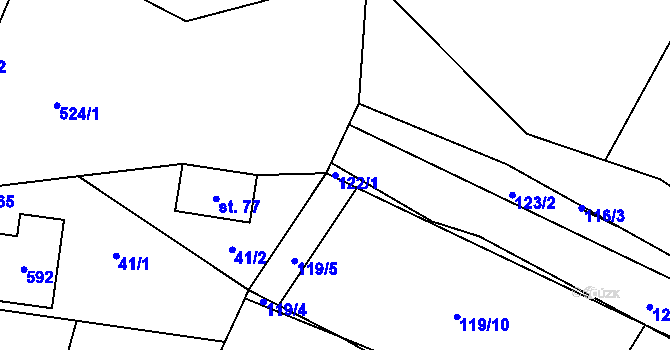 Parcela st. 122/1 v KÚ Skuřina, Katastrální mapa