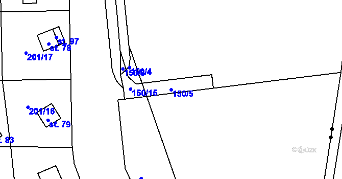 Parcela st. 150/5 v KÚ Skuřina, Katastrální mapa