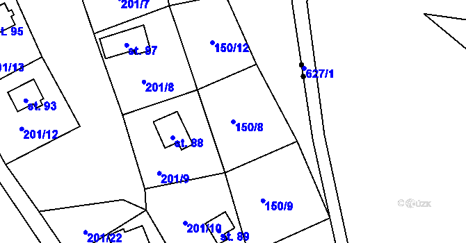 Parcela st. 150/8 v KÚ Skuřina, Katastrální mapa