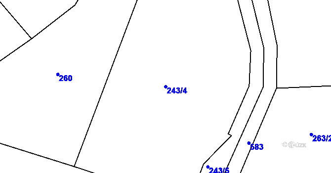 Parcela st. 243/4 v KÚ Skuřina, Katastrální mapa